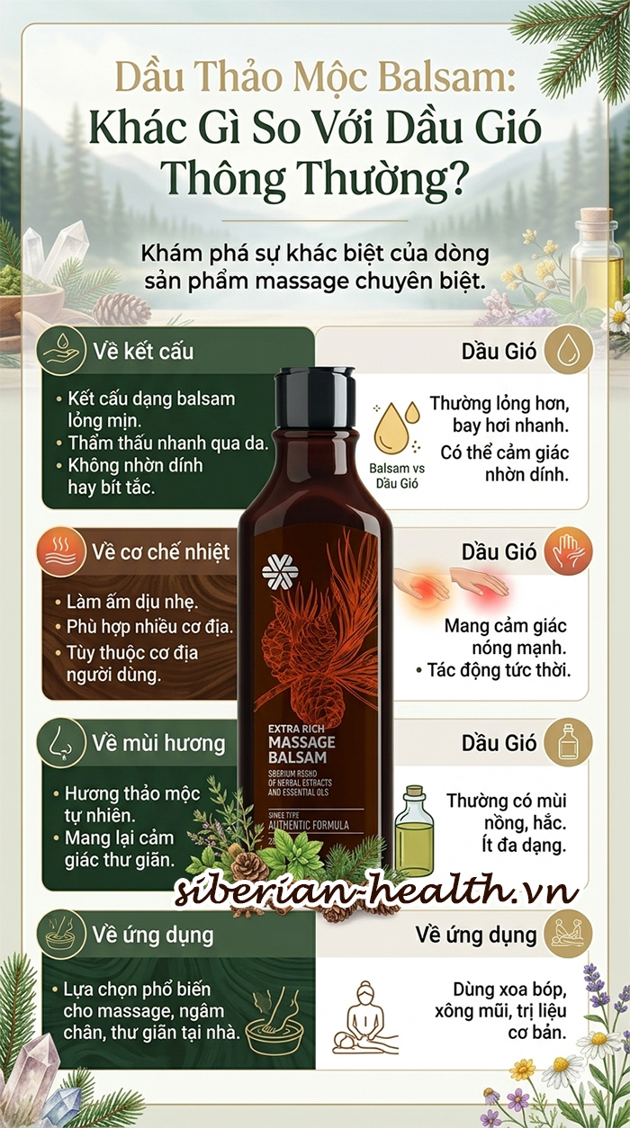 So sánh dầu thảo mộc Balsam với dầu gió thông thường: hình ảnh minh họa sự khác biệt về thành phần và công dụng