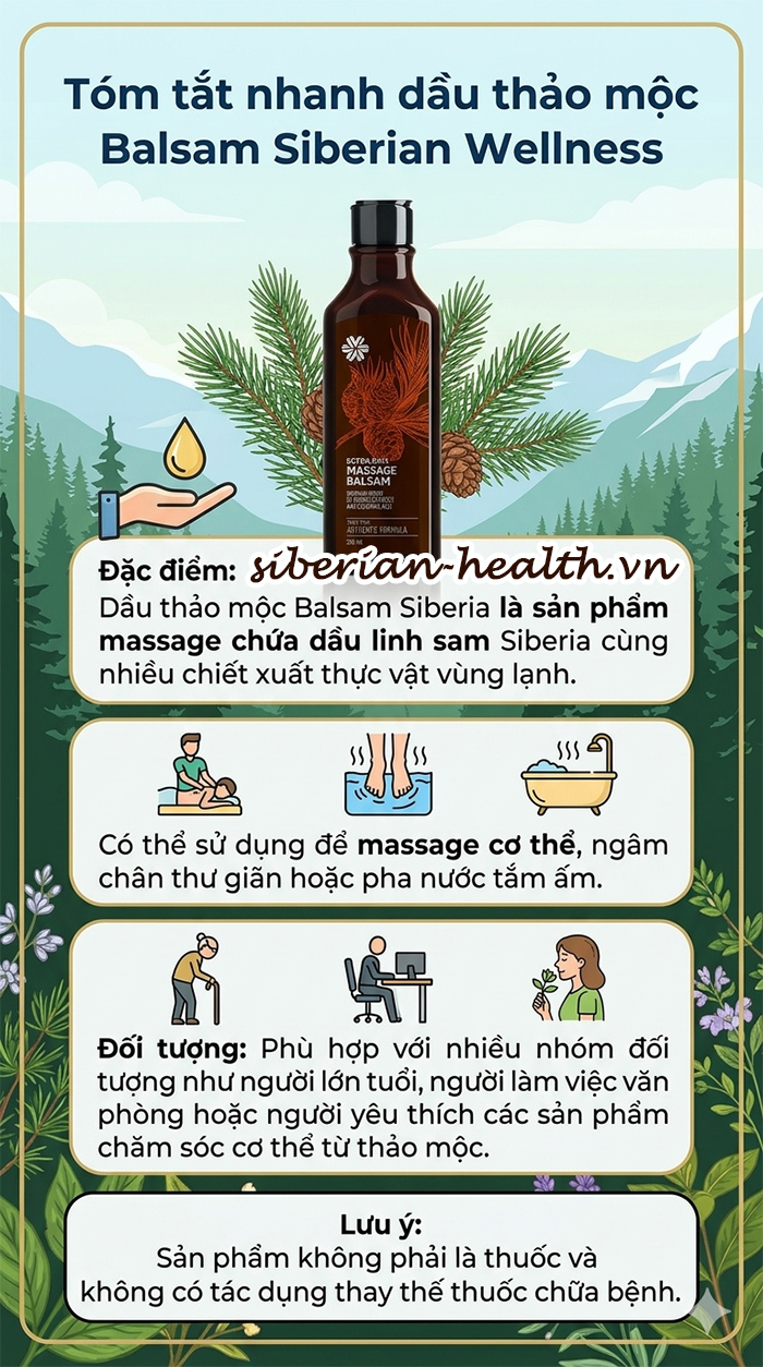 Tổng quan tóm tắt nhanh về sản phẩm dầu thảo mộc Balsam Siberia