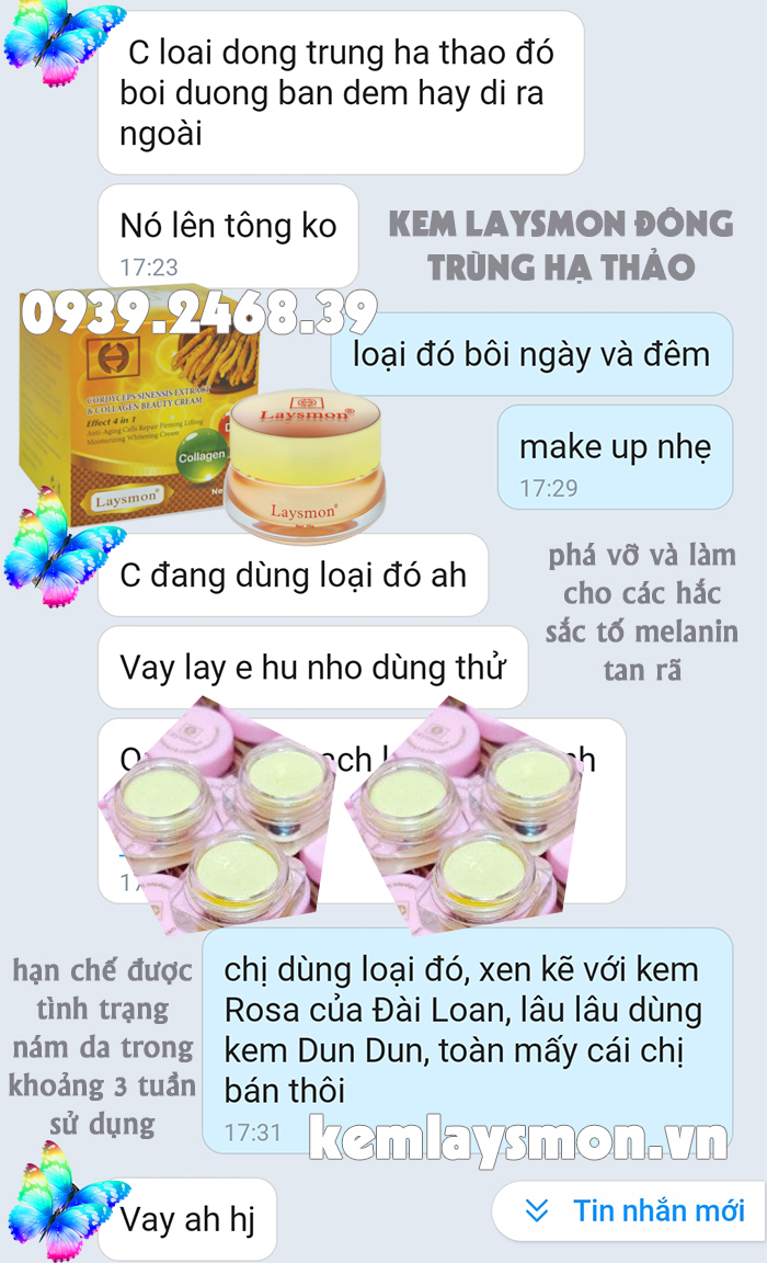 MẪU THỬ KEM LAYSMON ĐÔNG TRÙNG HẠ THẢO