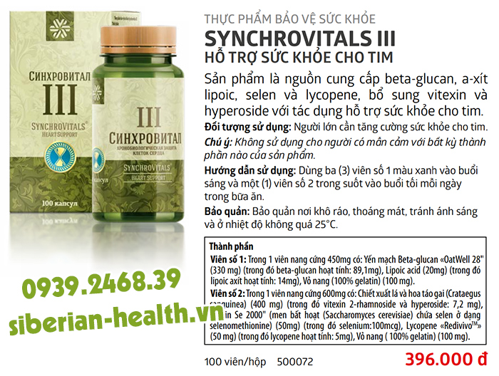 Thực phẩm bảo vệ sức khỏe Synchrovitals III