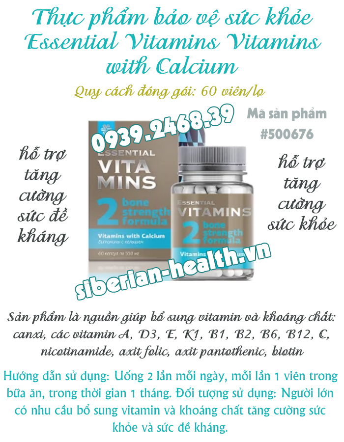 Thực phẩm bảo vệ sức khỏe Essential Vitamins Vitamins with Calcium